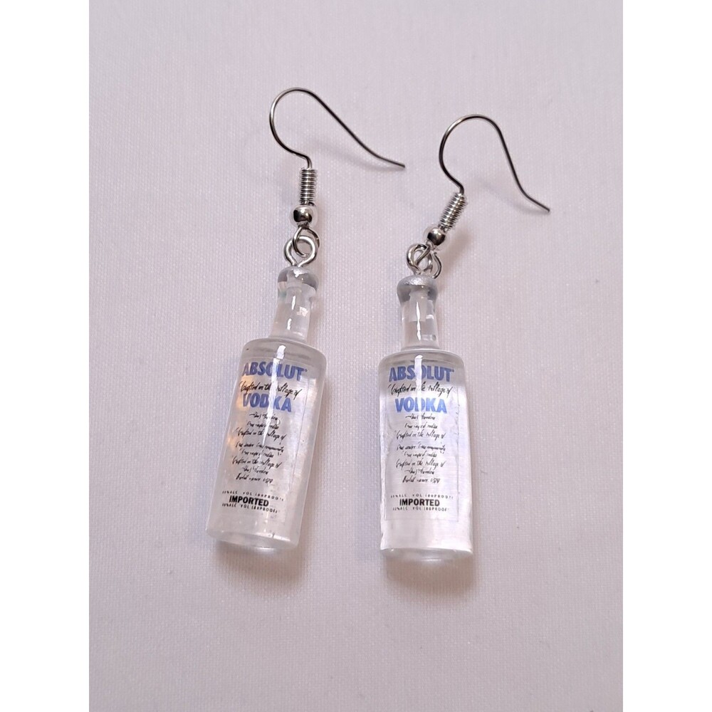 Absolut Vodka Bottle Earrings Blue Clear Acrylic 1.25" Drop Novelty Costume